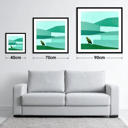 Golden Eagle Over Teal Fells - size guide showing 40cm, 70cm and 90cm art prints