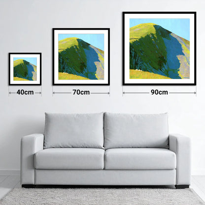 Vibrant Light on Sail Fell - size guide showing 40cm, 70cm and 90cm art prints