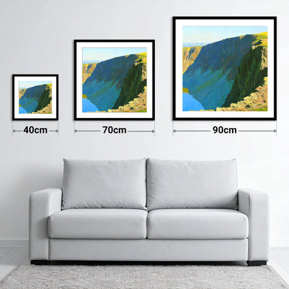 Scoat Fell Crags Vibrant Shadows - size guide showing 40cm, 70cm and 90cm art prints