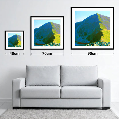 Sunlit Ridge of Ill Bell - size guide showing 40cm, 70cm and 90cm art prints