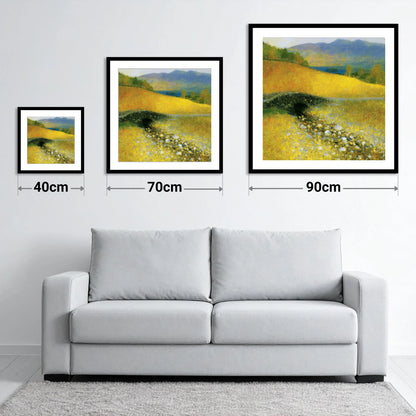 Golden Light Over Ashness Bridge - size guide showing 40cm, 70cm and 90cm art prints