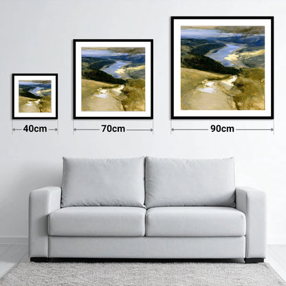 Thirlmere From The Helvellyn Path - size guide showing 40cm, 70cm and 90cm art prints
