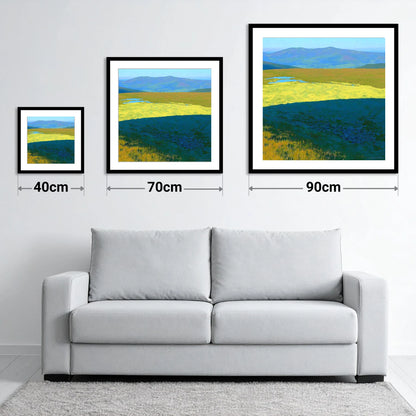 Sunlit Plateau on Mungrisdale Common - size guide showing 40cm, 70cm and 90cm art prints