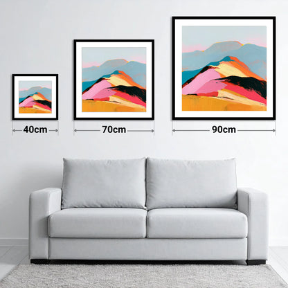 Vivid View From the Summit - size guide showing 40cm, 70cm and 90cm art prints