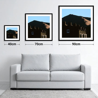 Silhouetted Keswick Terraces Beneath Skiddaw - size guide showing 40cm, 70cm and 90cm art prints