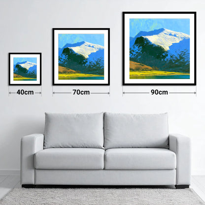 Winter Sunlight on Watson's Dodd - size guide showing 40cm, 70cm and 90cm art prints