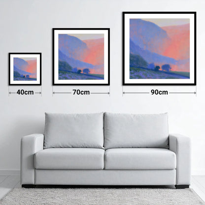 Post-Rain Glow Over the Fells - size guide showing 40cm, 70cm and 90cm art prints
