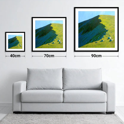 Striking Shadows on Caw Fell - size guide showing 40cm, 70cm and 90cm art prints