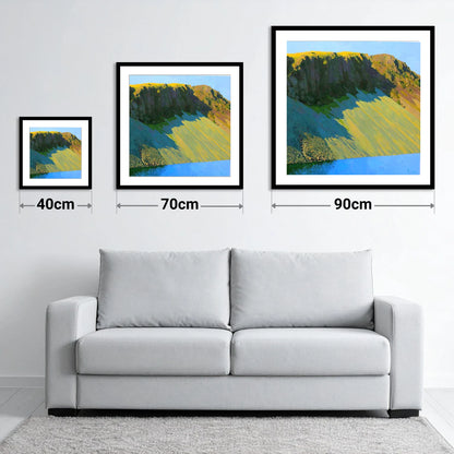 Sunlit Screes of Illgill Head - size guide showing 40cm, 70cm and 90cm art prints