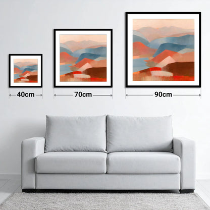 Abstract Fells Summit View - size guide showing 40cm, 70cm and 90cm art prints