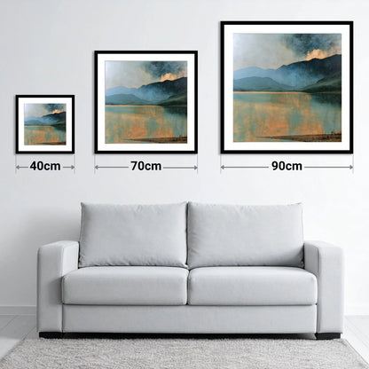 Light Breaking Over Crummock Water - size guide showing 40cm, 70cm and 90cm art prints