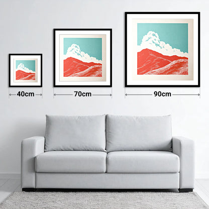 Vibrant Red Fells Under Cloud - size guide showing 40cm, 70cm and 90cm art prints
