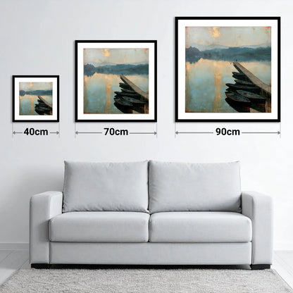 Windermere Jetty in Golden Light - size guide showing 40cm, 70cm and 90cm art prints