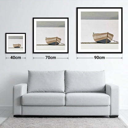 Grounded Clinker Boat Windermere - size guide showing 40cm, 70cm and 90cm art prints