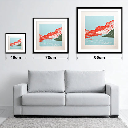 Red Fells of Eskdale Valley - size guide showing 40cm, 70cm and 90cm art prints