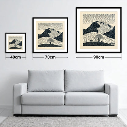 Bold Great Gable Landscape - size guide showing 40cm, 70cm and 90cm art prints