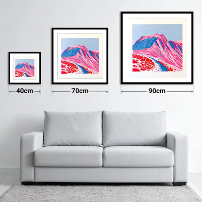Vibrant Great Gable Peak - size guide showing 40cm, 70cm and 90cm art prints