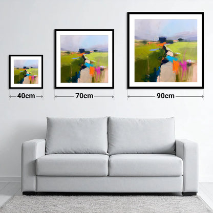 Vivid Valley Drystone Wall - size guide showing 40cm, 70cm and 90cm art prints
