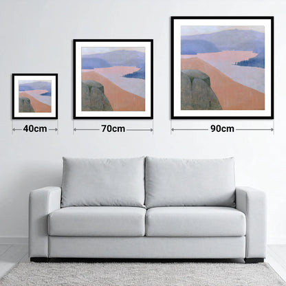 Pastel Ullswater from Gowbarrow Fell - size guide showing 40cm, 70cm and 90cm art prints