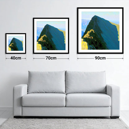 Steeple Peak in Dramatic Light - size guide showing 40cm, 70cm and 90cm art prints