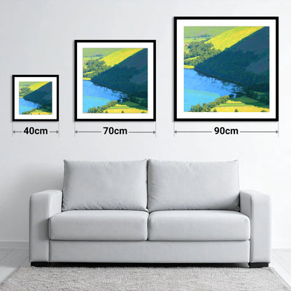 Burnbank Fell Above The Lake - size guide showing 40cm, 70cm and 90cm art prints