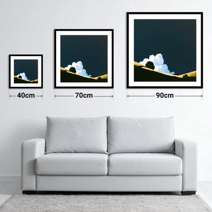 Rolling Fells Under Dark Sky - size guide showing 40cm, 70cm and 90cm art prints