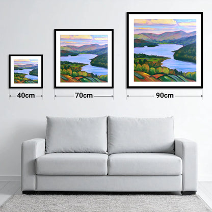 Vibrant Sunset Above Ambleside - size guide showing 40cm, 70cm and 90cm art prints
