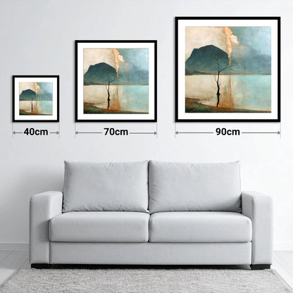 Buttermere Tree in Golden Light - size guide showing 40cm, 70cm and 90cm art prints