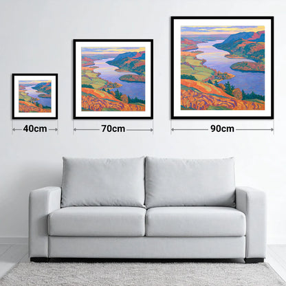 Bold Ullswater and Pooley Bridge - size guide showing 40cm, 70cm and 90cm art prints