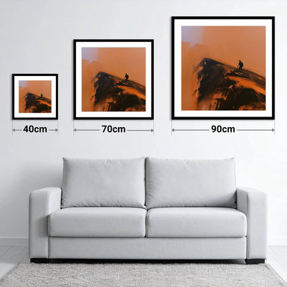 Striding Edge Silhouette in Amber - size guide showing 40cm, 70cm and 90cm art prints