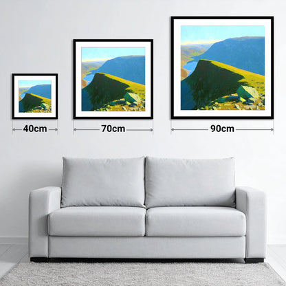 Sunlit Ridge on Kidsty Pike - size guide showing 40cm, 70cm and 90cm art prints