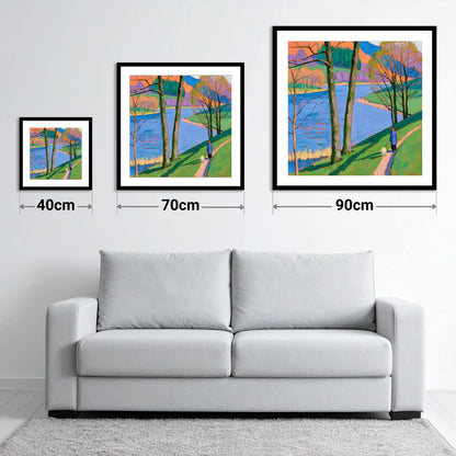 Vivid Lakeside Walk at Grasmere - size guide showing 40cm, 70cm and 90cm art prints