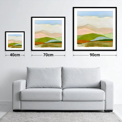 Abstract Rolling Fells Under Cloud - size guide showing 40cm, 70cm and 90cm art prints