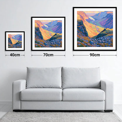 Vibrant Wasdale from Great Gable - size guide showing 40cm, 70cm and 90cm art prints