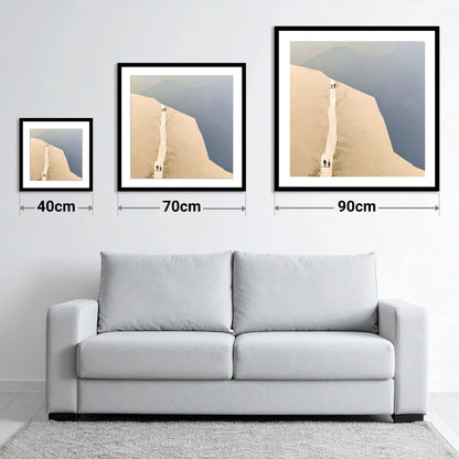 Fell Walkers on the Ochre Ridge - size guide showing 40cm, 70cm and 90cm art prints