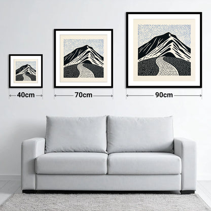 Blencathra Beneath a Rhythmic Sky - size guide showing 40cm, 70cm and 90cm art prints