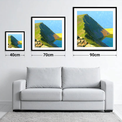 Sunlit Red Pike Ridge Ascent - size guide showing 40cm, 70cm and 90cm art prints