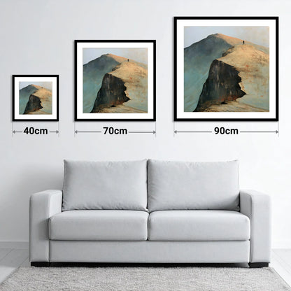 Walker on Striding Edge Helvellyn - size guide showing 40cm, 70cm and 90cm art prints