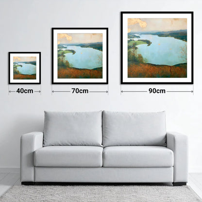 Windermere Over Autumn Bracken - size guide showing 40cm, 70cm and 90cm art prints
