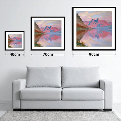 Radiant Sunset at Loweswater - size guide showing 40cm, 70cm and 90cm art prints