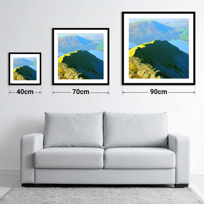 Vibrant Light on Low Pike - size guide showing 40cm, 70cm and 90cm art prints
