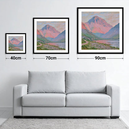 Pink Light Over Great Gable - size guide showing 40cm, 70cm and 90cm art prints