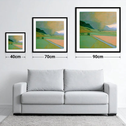Golden Storm Clouds Over The Fells - size guide showing 40cm, 70cm and 90cm art prints