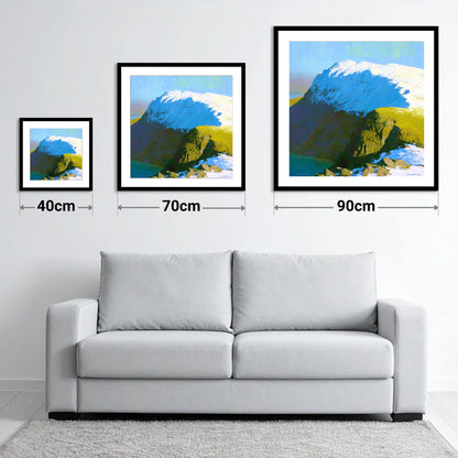 Snowy Ridge on Grey Friar - size guide showing 40cm, 70cm and 90cm art prints