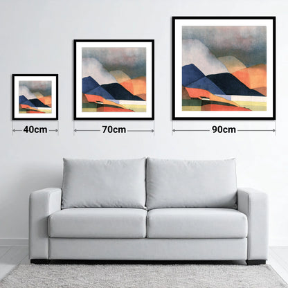 Indigo Fells Under Stormy Skies - size guide showing 40cm, 70cm and 90cm art prints