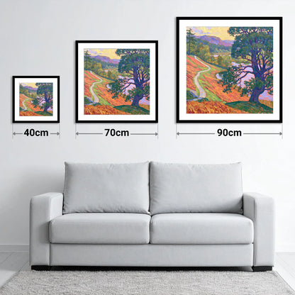 Vibrant Path at Tarn Hows - size guide showing 40cm, 70cm and 90cm art prints