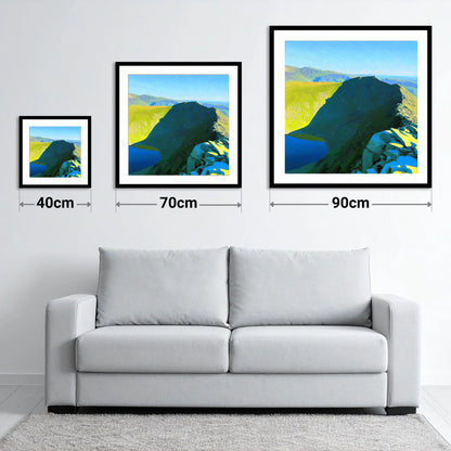 Sunlit Striding Edge on Helvellyn - size guide showing 40cm, 70cm and 90cm art prints
