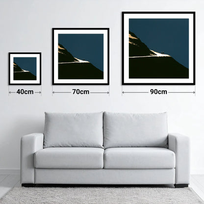 Fell Walkers On An Illuminated Path - size guide showing 40cm, 70cm and 90cm art prints