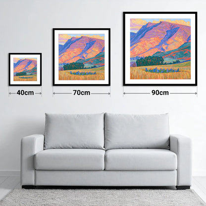 Vibrant Blencathra and Standing Stones - size guide showing 40cm, 70cm and 90cm art prints