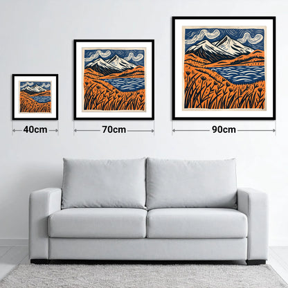 Skiddaw Beneath Swirling Skies - size guide showing 40cm, 70cm and 90cm art prints